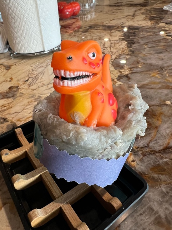 Hand Crafted Orange & Yellow Dinosaur Lavender Lava Bath Toy - Picture 7 of 7